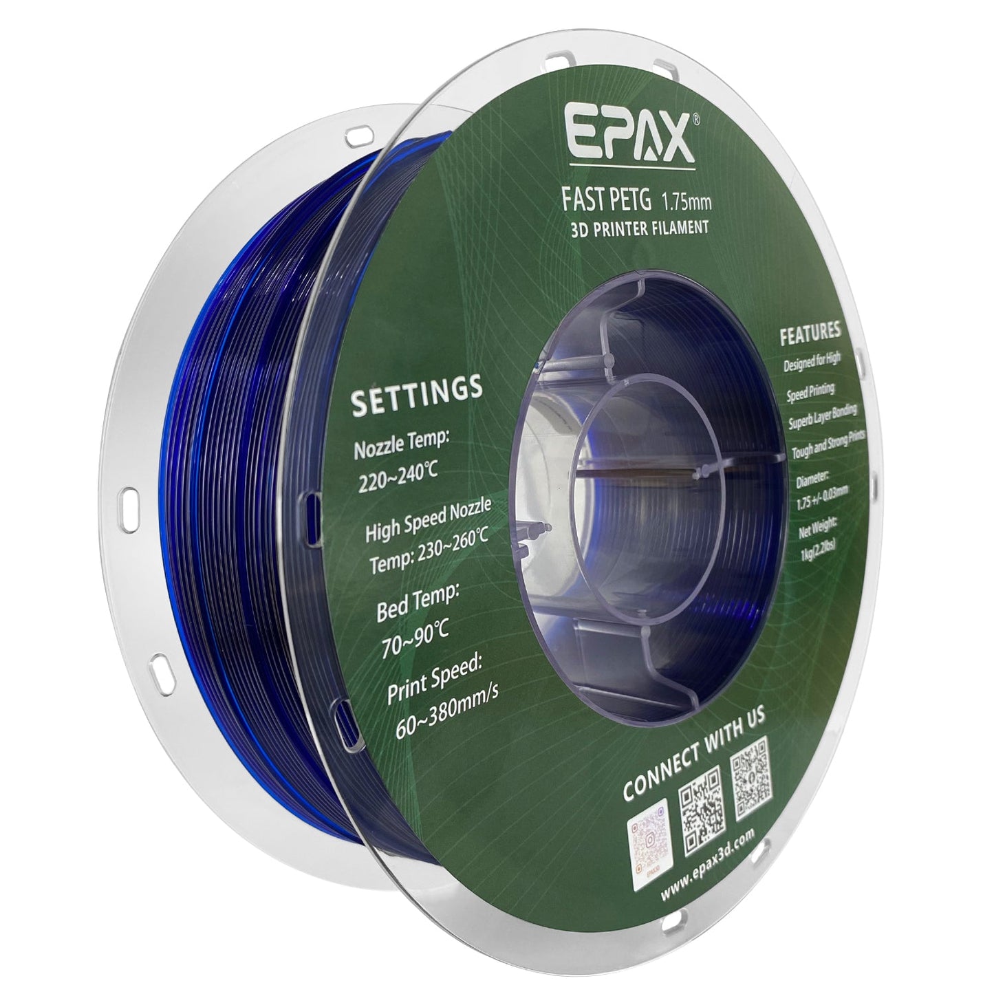 EPAX Fast PETG 3D Printer High Speed Filament, 1.75mm 1KG (2.2LB)