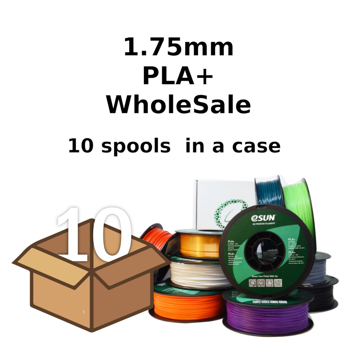 Wholesale Case eSUN 1.75 mm PLA+ (10 spools in a case)