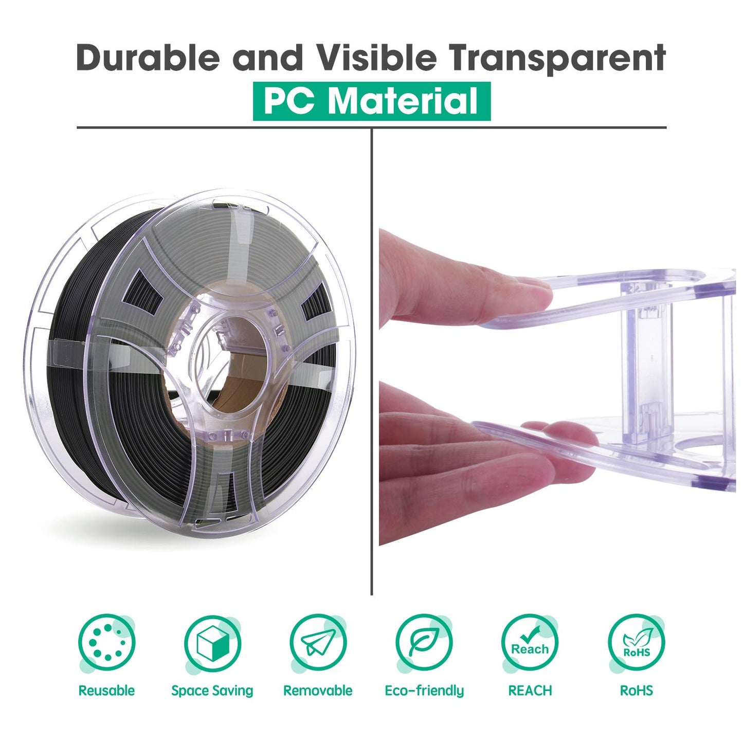eSUN eSpool Detachable Refilament Reel, PC Hollow Recyclable Filament Holder, Easy Setup Environment-Friendly Replacement Storage Spool, 2 Pack, 200x65mm