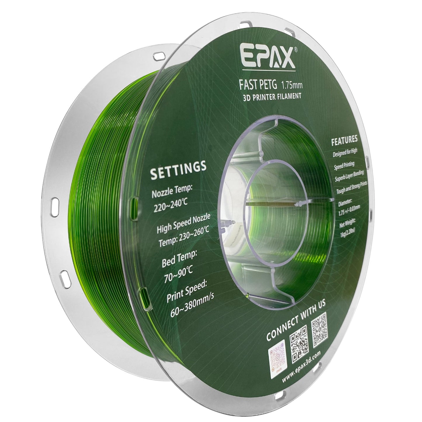 EPAX Fast PETG 3D Printer High Speed Filament, 1.75mm 1KG (2.2LB)