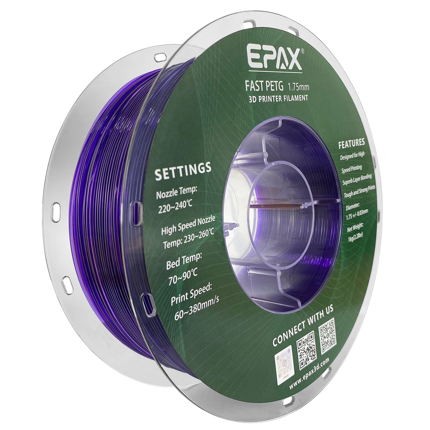 EPAX Fast PETG 3D Printer High Speed Filament, 1.75mm 1KG (2.2LB)
