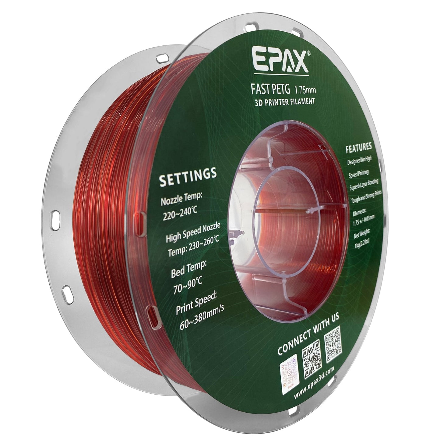 EPAX Fast PETG 3D Printer High Speed Filament, 1.75mm 1KG (2.2LB)