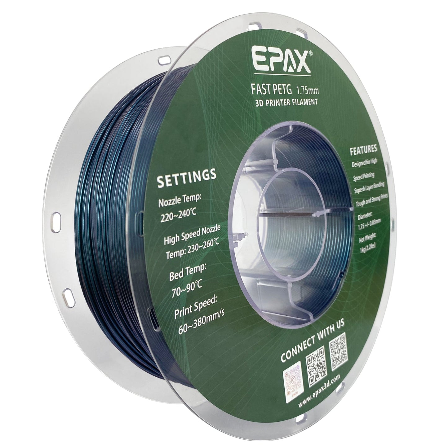 EPAX Fast PETG 3D Printer High Speed Filament, 1.75mm 1KG (2.2LB)