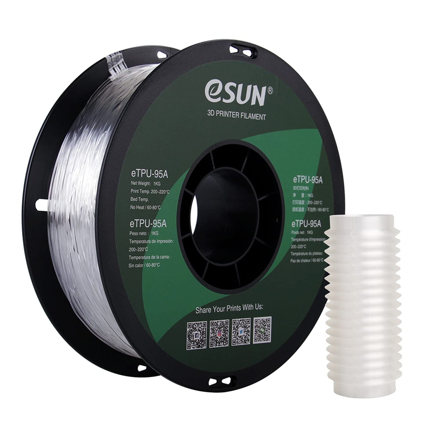 eSUN TPU 95A Flexible Filament 1.75mm 1KG (2.2lb)