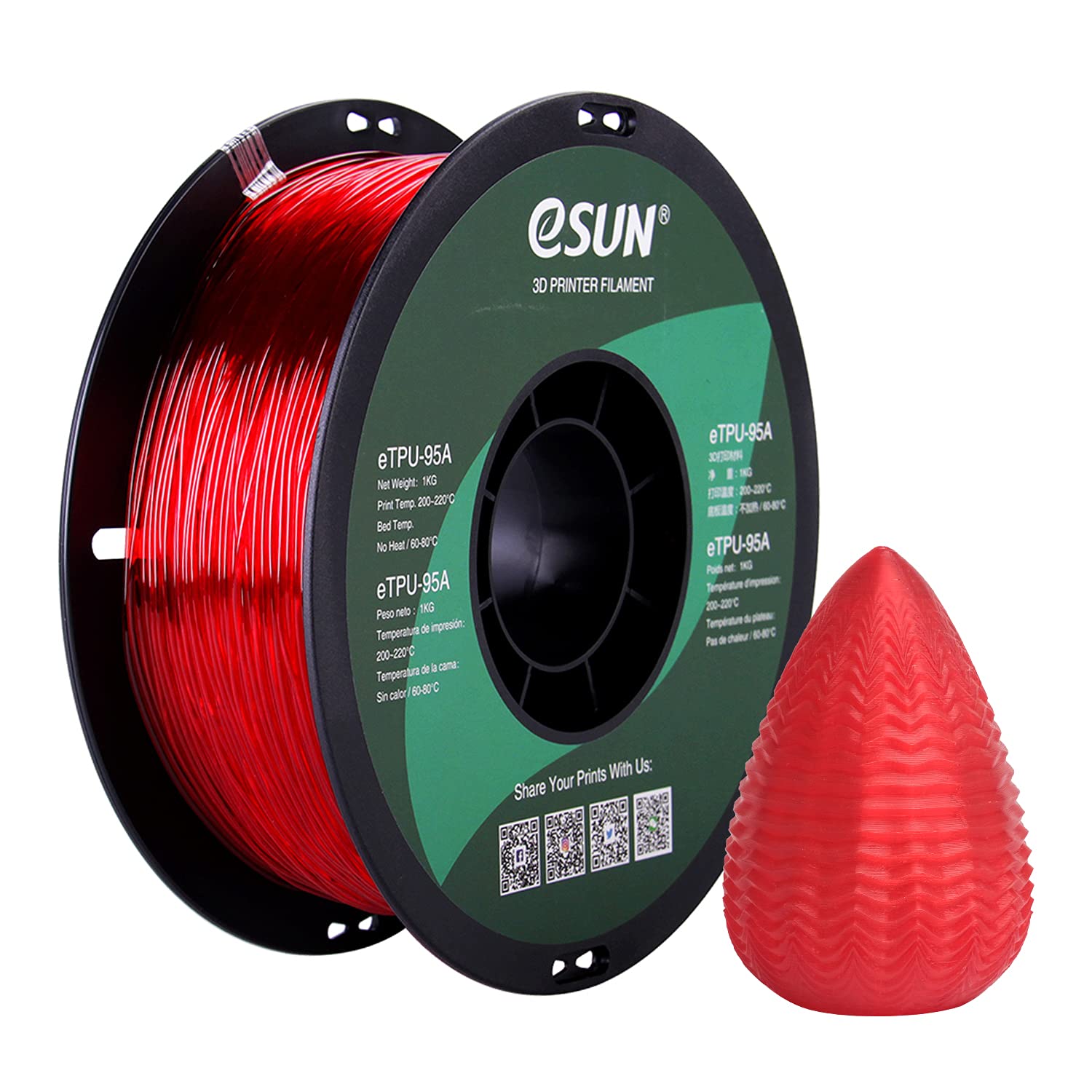 eSUN TPU 95A Flexible Filament 1.75mm 1KG (2.2lb) – INTSERVO 3D