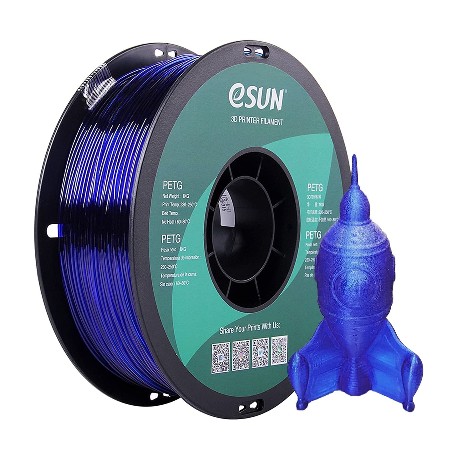 eSUN PETG Filament 1kg (2.2lb) Spool, 1.75mm