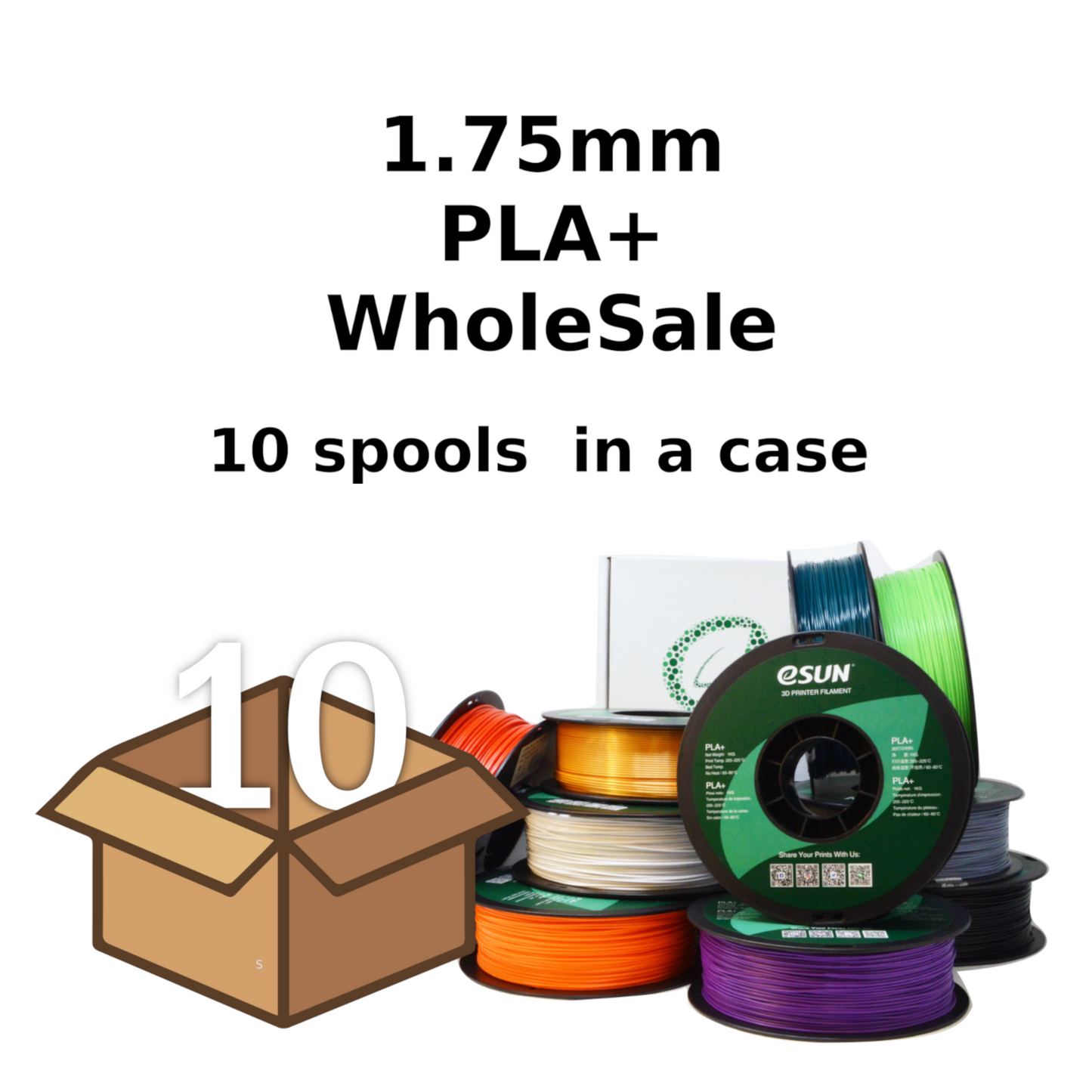 Wholesale Case eSUN 1.75 mm PLA+  (10 spools in a case)